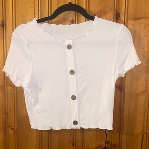 Zaful Ribbed Lettuce Trim Mock Button Crop